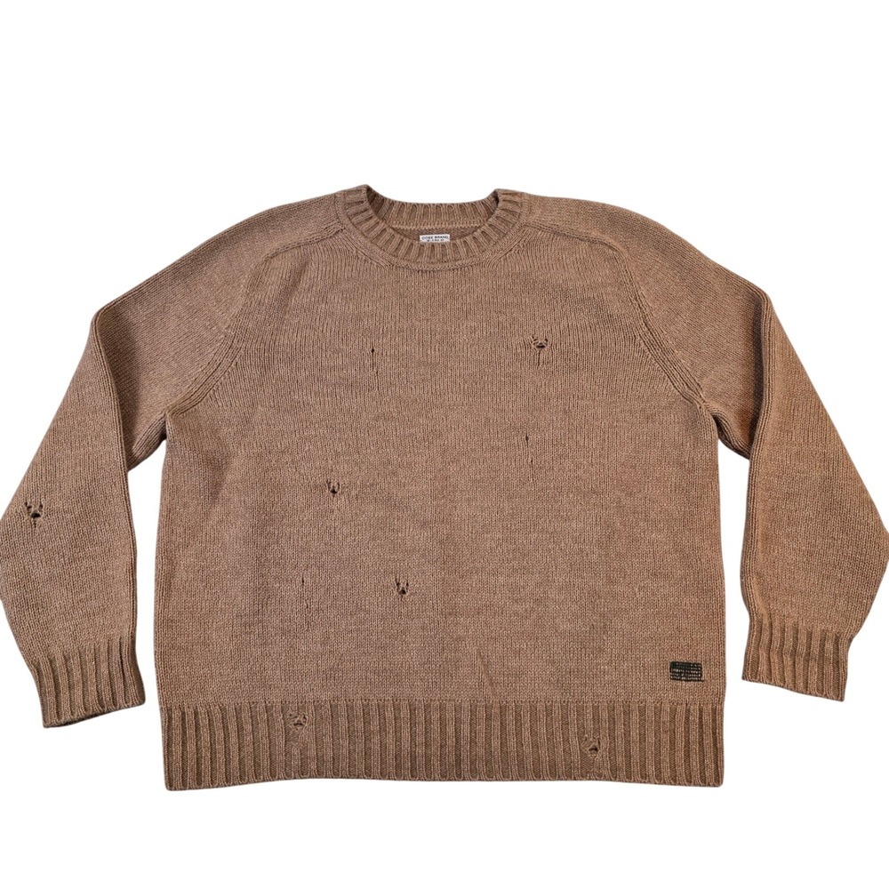 OOBE Brand Mens XXL Brown 100% Virgin Wool Distressed Crew Neck Sweater Italy